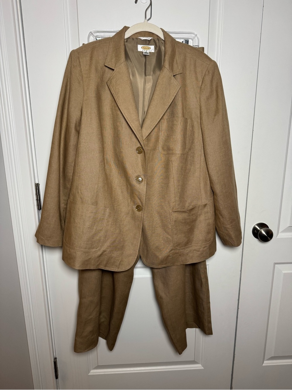 Vintage Talbots Linen Pant Suit Set Tan Blazer 18W Pants 20W Plus Size